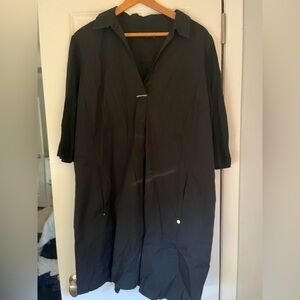 Lafayette 148 New York Classic Black Dress with Cotton Sleeves